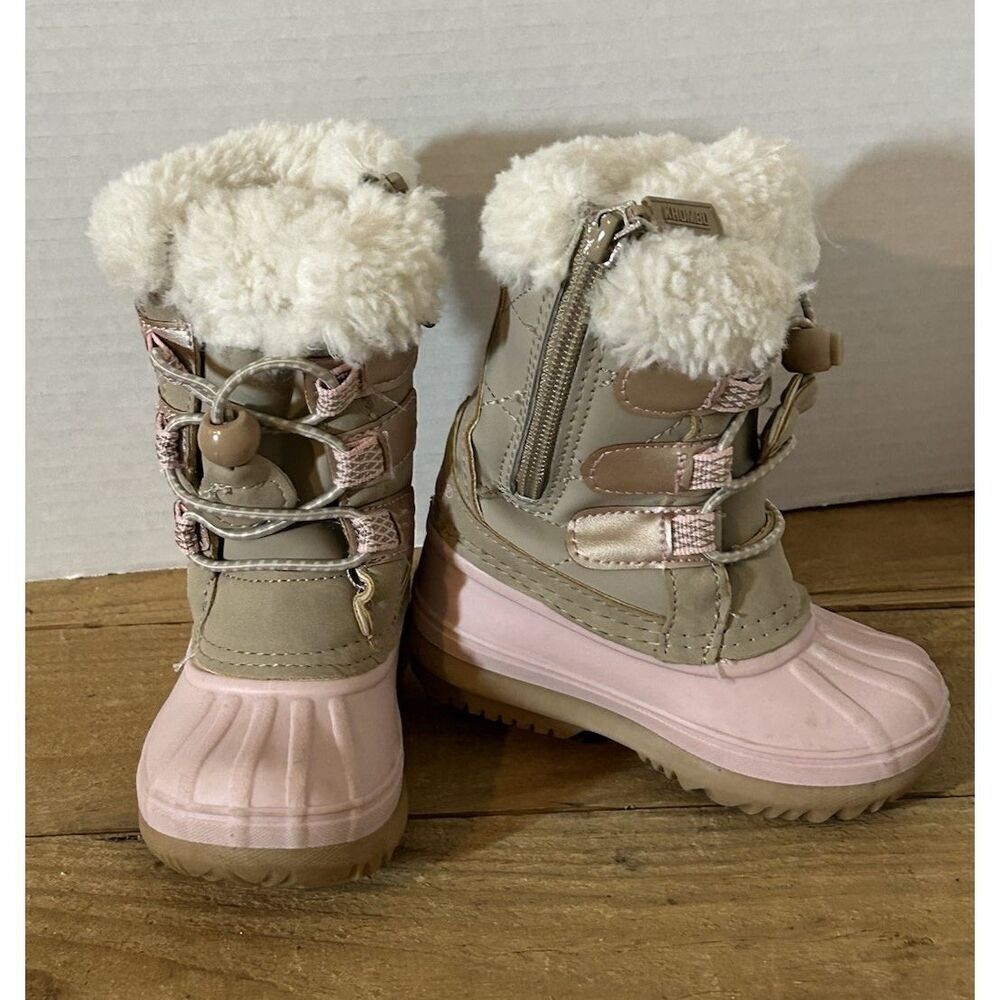 Khombu Cadi T Girls Toddler Tan/Pink Winter Boots Size 5